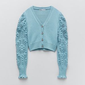 Zara Blue Jewel Button Knit Cardigan